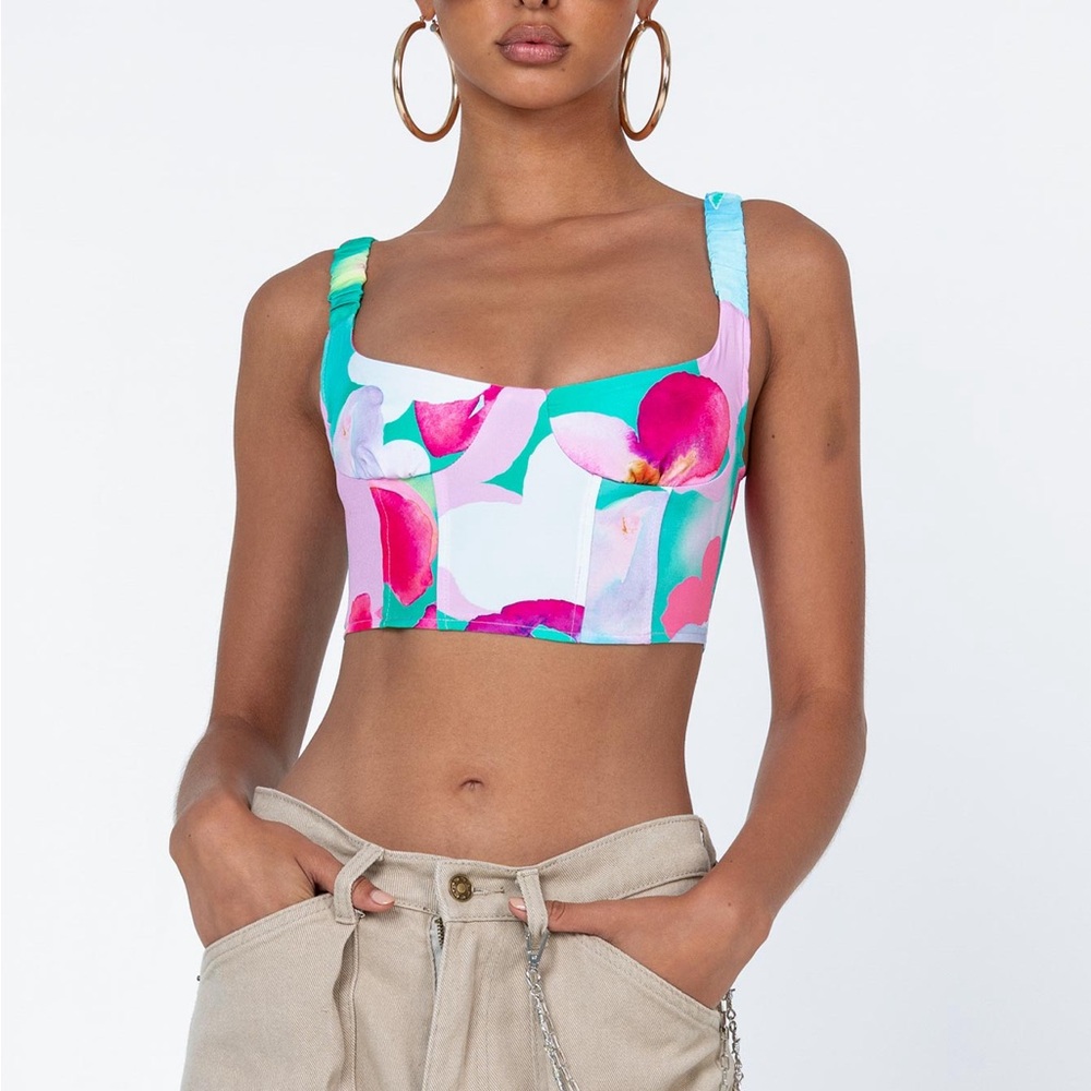 Princess Polly Bright Pink/Blue Floral Mikayle Crop Tank Top Sz 8 NWT